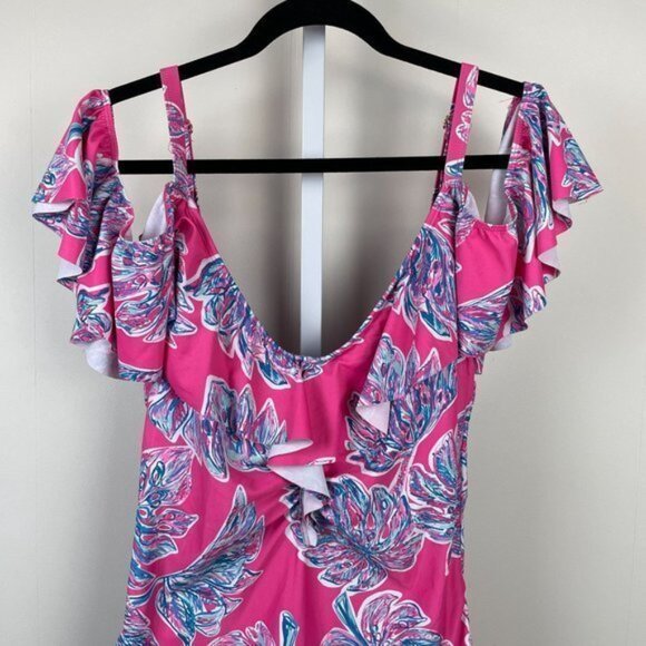 Marilyn Monroe Swimwear One Piece‎ Swimsuit Cold Shoulder Pink Floral Print 2X - Picture 2 of 7